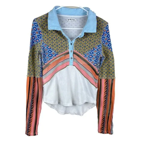 Free People We The Free Alex Tee Multicolor Mixed Print Size S Boho Retro - Picture 2 of 11